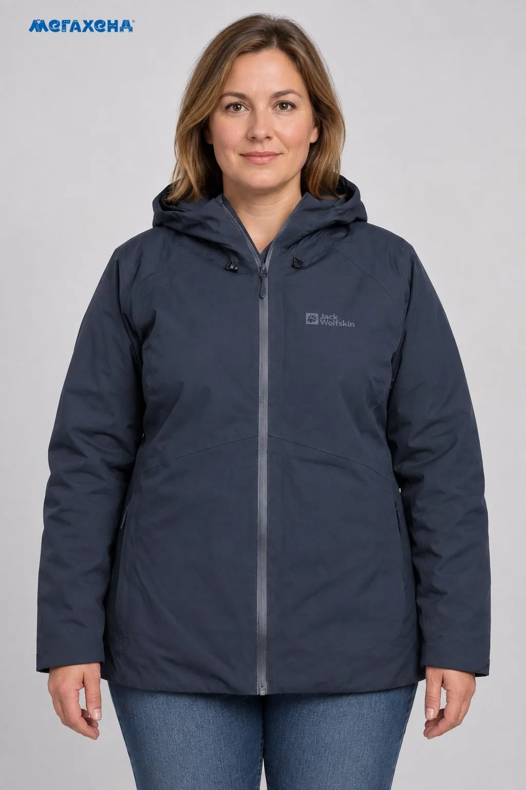 Тёмно-синяя куртка Jack Wolfskin с капюшоном, размер 48 (L)